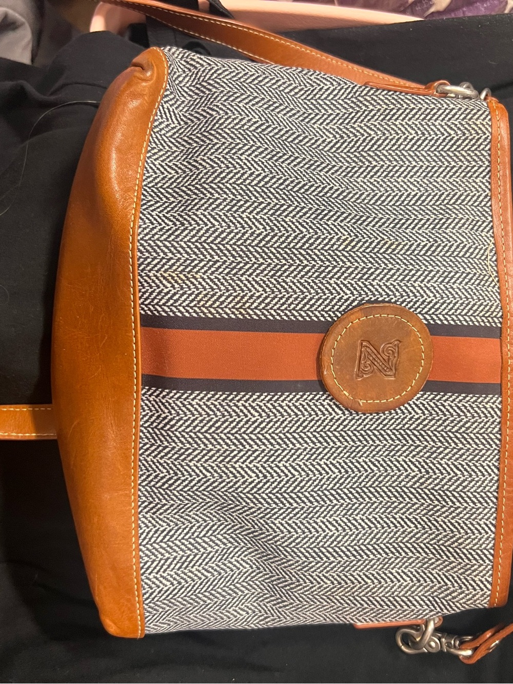 Barrington Herringbone Bag with Tan Leather Trim